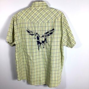 Highland‎ Outfitters Western Pearl Snap Plaid Shirt Pegasus on Back Men’s Large